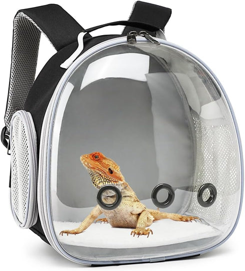 Small Animal Carrier Backpack - Space Capsule Bubble Window Carrier for Lizard & Guinea Pig (Black)
