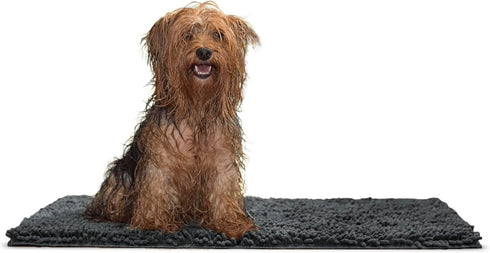 Furhaven 30" x 21" Highly Absorbent Dog Door Mat, 100% Washable, Chenille Rug for Entryway, Charcoal