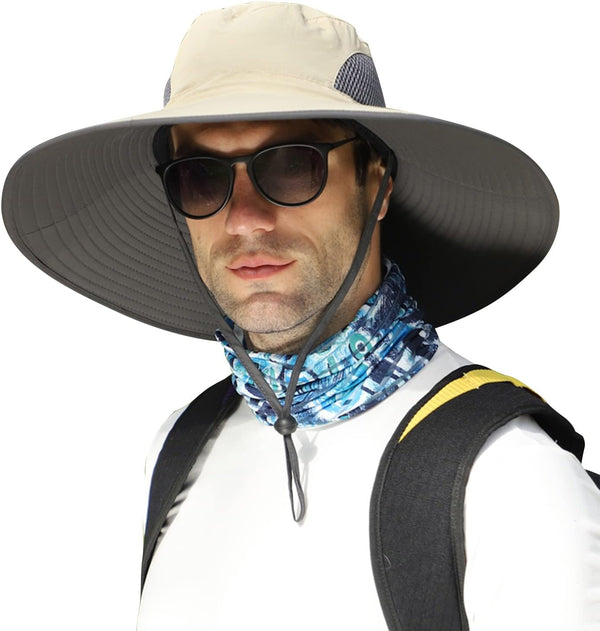 New Size L-XXL Wide Brim Fishing Sun Hat for Men - UPF 50+ Waterproof Breathable Safari Hat