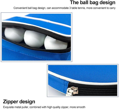 Table Tennis Bat Bag - Ping Pong Paddle Pouch with Ball Storage Pocket, Waterproof Inner Liner Protection