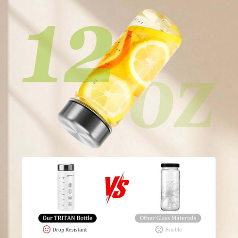 6 Pack Lid(12 Plastic Juice Bottles with Caps - Wide Mouth Resuable Clear Plastic Water Bottles