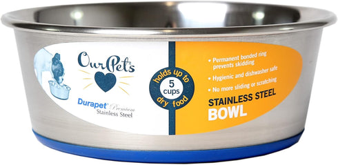 Our Pets Durapet Stainless Steel Bowl, 5 Cups, 6.9" x 6.9" x 2.5"