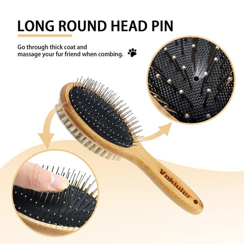 Dog Brush Cat Brush - Vokiuler Double Sided Bristle and Pin Pet Brush for Grooming Long Short Hair, 2 Pack