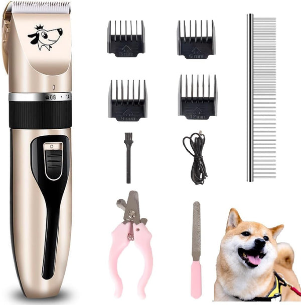 Cakapet Dog Clippers Grooming Kit and Paw Trimmer,Cordless,Low Noise, Electric Quiet,Rechargeable, Dog Trimmer