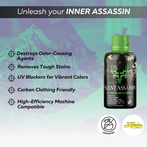 16oz Scent Assassin Laundry Detergent - Unscented - - Scent Free Laundry Detergent - Hunting Detergent - Hunting Scent