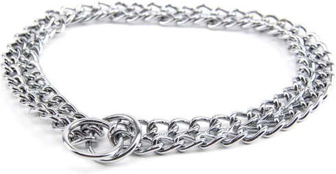 Dog Chain Collar, Iron Metal Double Chain Row Neck Leash Gear for Small Medium Large Dogs, 45cm