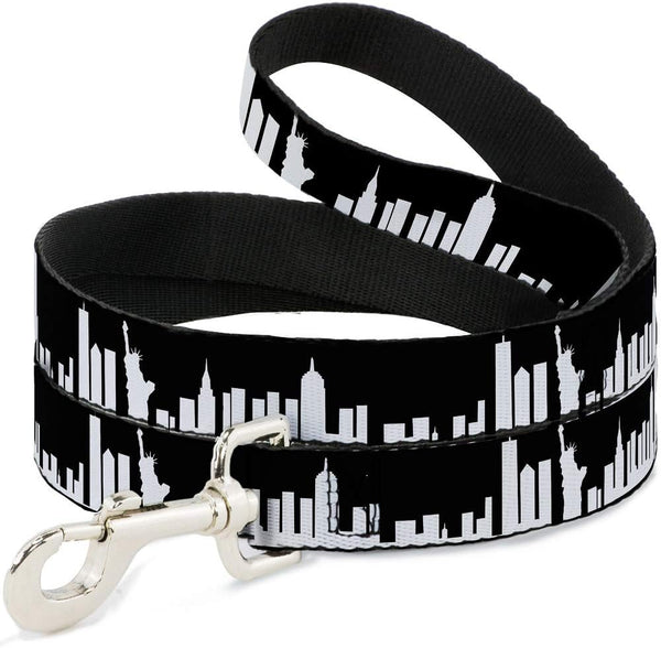 Buckle-Down Pet Leash, New York Solid Skyline, Black/White, 6 Feet Long, 1" Wide
