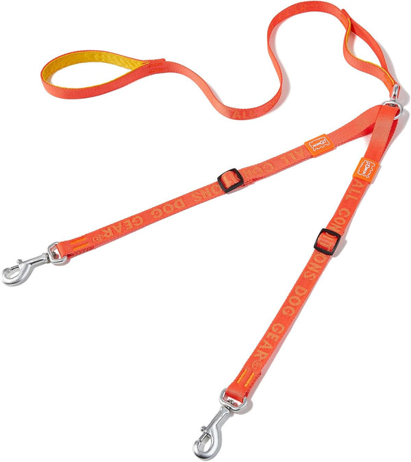 HOWGO Double Dog Leash, No Tangle Dual Dog Leash, Adjustable Dual Padded Handles, Orange, Multiple Leash for 2 Dogs