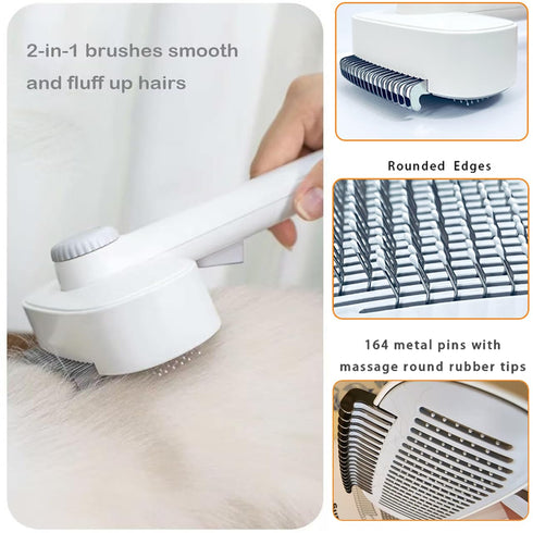 2-In-1 Pet Grooming Kit;Dog Brush For SheddingCat Brush For Long Haired Cats- Self-Cleaning Shedding & Detangling