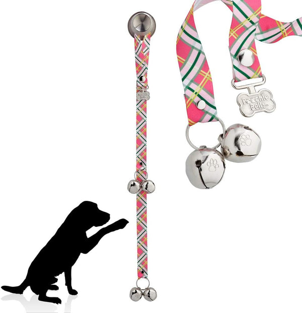 Handcrafted Dog Doorbell for Potty Training, Doggie-Safe USA-Made, Spring Fling Plaid