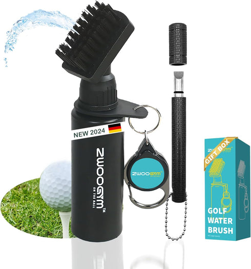 Pro Golf Club Cleaner Brush and Groove Sharpener Tool with Retainer Clip, Squeeze Bottle Holds 4 oz. Water, Golf Bag