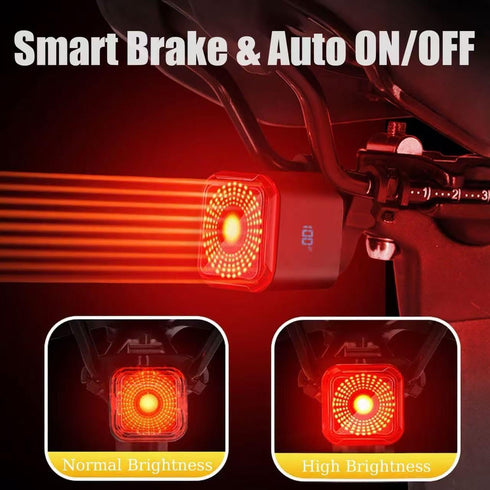6 IPX6 LED Bike Brake Tail Light with USB-C Recharge, Digital Battery Indicator, Automatic Brake Detection, Motion