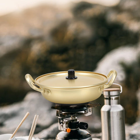 9.44X9.44X2.75In Luxshiny Korean Ramen Pot Lightweight Aluminum Noodle Cooker with Lid Double Handles Fast Heating