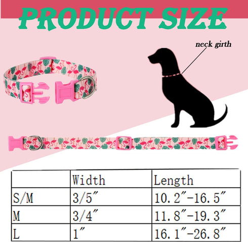 Spring Summer Dog Collar 2 Pack, Flamingos Cactus Print Hawaiian Collar for Medium Dogs, Boy Girl