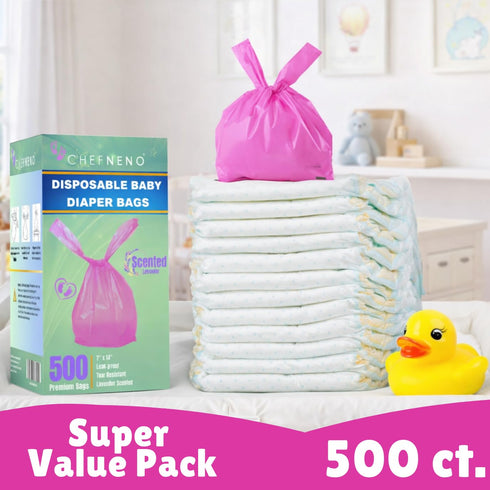 (500 (500 Baby Disposable Diaper Sacks ct.) Lavender Scented, Easy-To-Tie Tabs, Diaper Disposal Pet Waste Bags Bulk