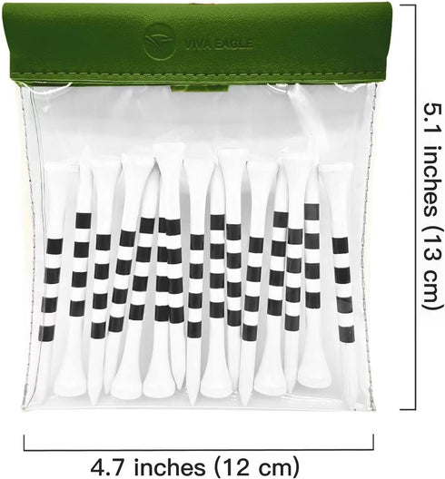 Golf Tees Pouch Bag with Clip, Clear Transparent Pocket for Accessories & Valuables | 15 Bamboo Tees Included (Green)