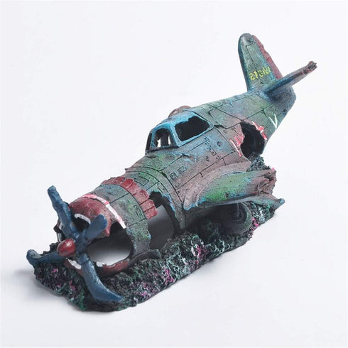 Resin Aquarium Military Thunderbolt Fighter Airplane Wreck Decoration for Fish Tank