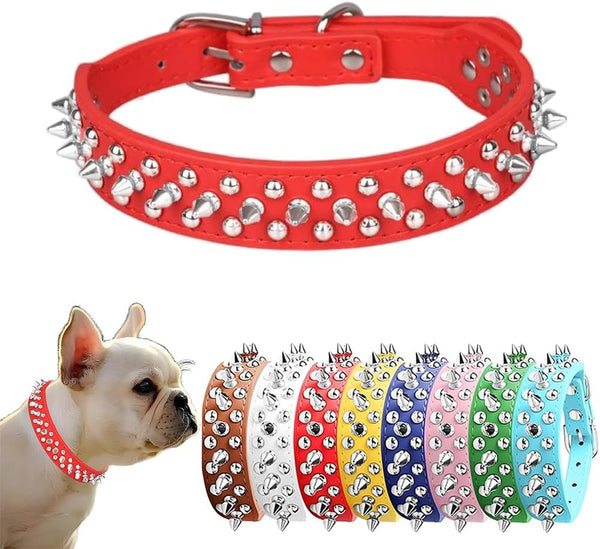 Spiked Dog Collar Leash Set, Leather Strap with Mushroom Rivet Spiky Studded Collars for Small to Large Dogs