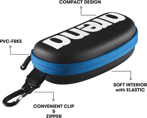 Swimmers Backpacks, ARENA Swim Goggle Case for Protective Hardcover Carrying Case with Clip for Storage and Transport