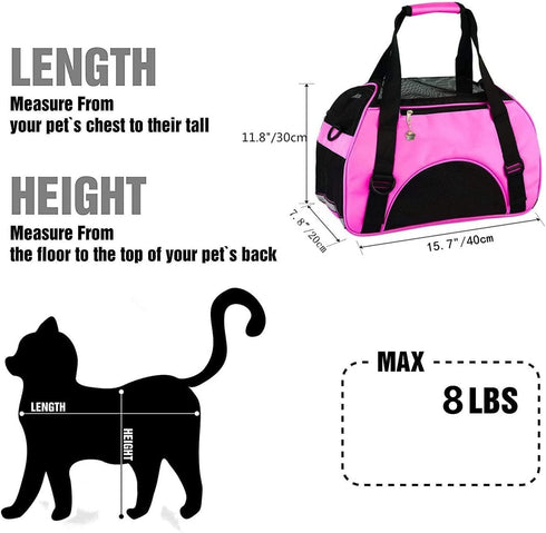 Soft-Sided Cat Carrier, Portable Foldable Pet Travel Carrier for Cats, Dogs, Puppy, Airline Approved (Small Rosered)