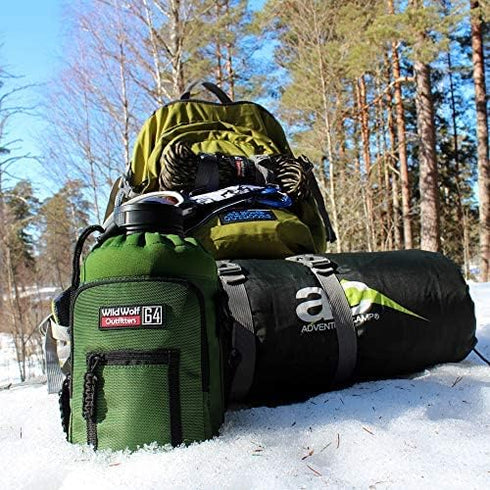 Wild Wolf Outfitters #1 Best Water Bottle Holder for 64 oz Bottles, Military Grade Carrier with 2 Pockets