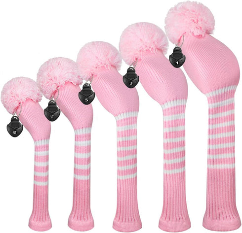 Scott Edward Golf Headcover Set of 5 PCS, Driver Wood Cover *1, Fairway Wood Cover *2, Hybrid Cover *2 with Rotating