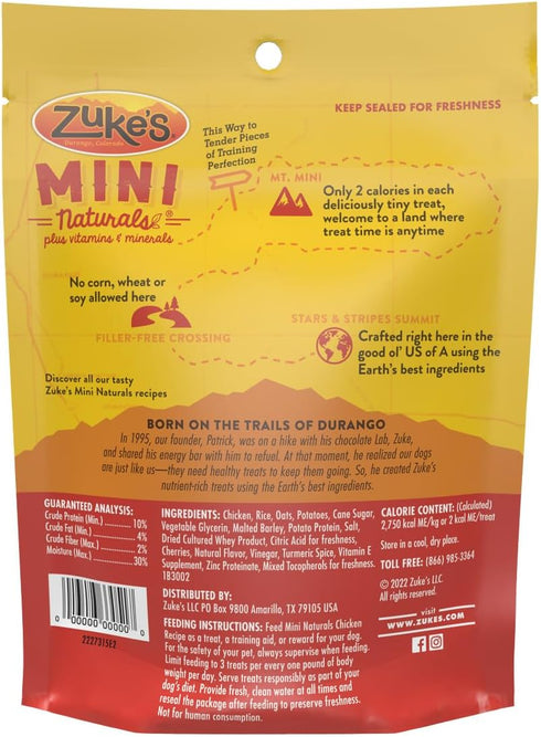 Zuke’s Mini Naturals Soft And Chewy Dog Treats for Training Pouch, Chicken Recipe - 6.0 OZ Bag