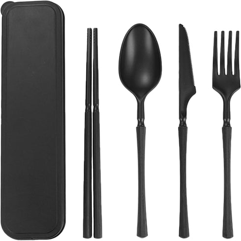 MaoMaoCha Reusable Travel Utensils Set with Case, Wheat Straw Portable Plastic Fork Spoon