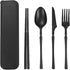 MaoMaoCha Reusable Travel Utensils Set with Case, Wheat Straw Portable Plastic Fork Spoon