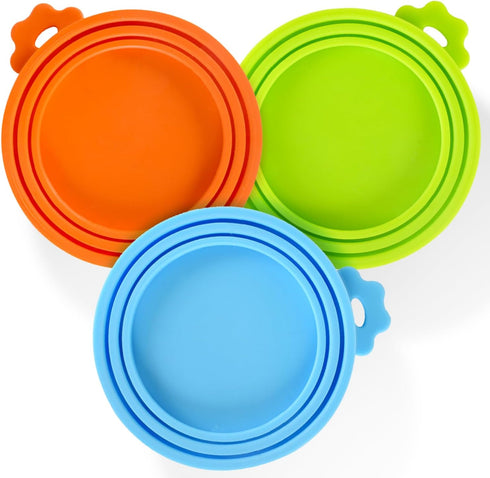 3 Pack Pet Food Can Covers, Universal Safe Silicone Lid Covers for Dog & Cat Food (green+blue+orange)