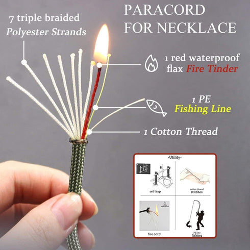 PSKOOK Survival Paracord Necklace with Flint and Steel, Fire Starter Necklace for Camping, Hiking, and Backpacking