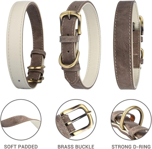 Classic Leather Dog Collar, Adjustable Heavy Duty Pet Collars for Small Medium Large Dogs, Padded Soft and Strong