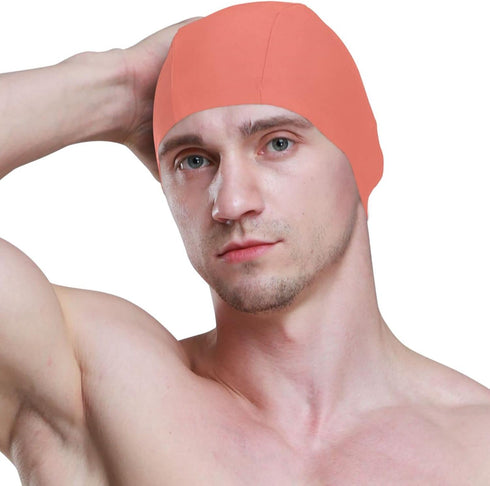 Swimming Swimming Cyan Swim Cap for Men,Fabric Cap,Elastic Men's Hat