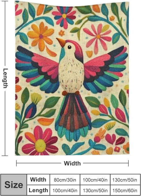 PALNKART 40x50in Bird Flowers Leaves Lightweight Flannel Blanket for Sofa Bed Travel Camping Chair, Soft Warm