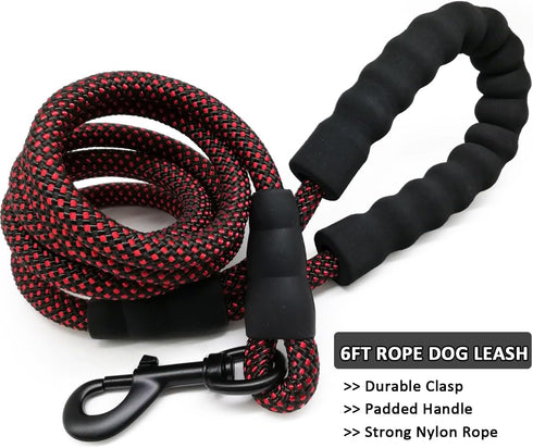 MayPaw Heavy Duty Nylon Dog Leash, 3/4/5/6/7/8/10/12/15 FT, Soft Padded Handle for Large Medium Dogs (1/2" 6ft,