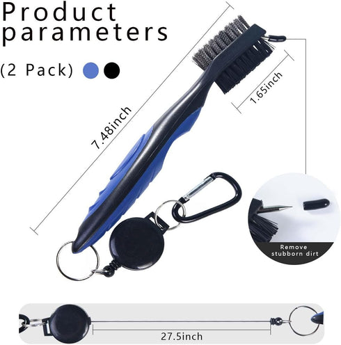 OBTANIM 2 Pack Golf Club Brush Groove Cleaner Tools with Retractable Zip-line Carabiner for Golf Accessories