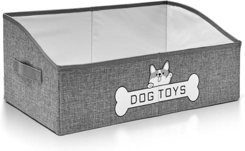 Dog Toy Basket - Collapsible Storage Box with Handle for Pet Toys and Accessories - Specially Designed, Grey