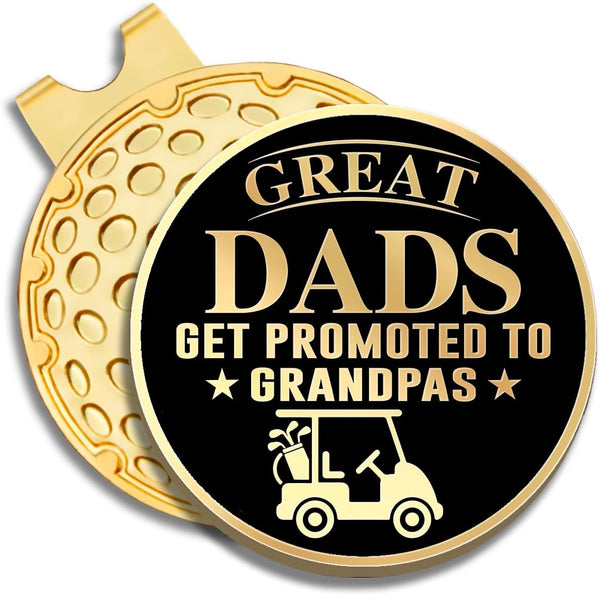 Funny Golf Gift for Men - Great Dads Get Promoted to Grandpas Golf Ball Marker with Magnetic Hat Clip