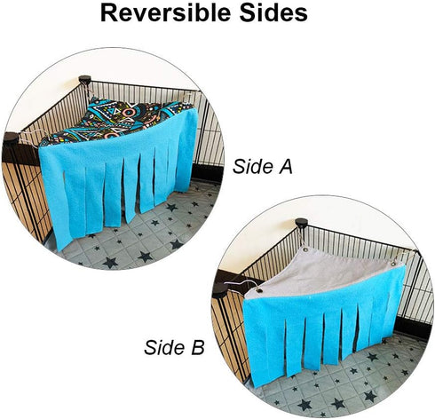 RIOUSSI Guinea Pig Hideout, Hideaway Corner Fleece Toys Cage Accessories with Reversible Sides, Geo/Gray+Blue x 1