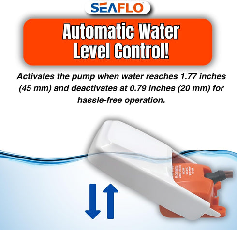 SEAFLO Heavy-Duty Float Switch - 12V, 24V, 32V, Mercury-Free with 25 Amp Capacity and 4-Year Warranty