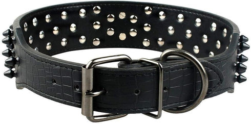 Spiked Studded Dog Collar, Stylish Leather, 2 Inch Width, Fit Medium & Large Dogs, Pink (S)