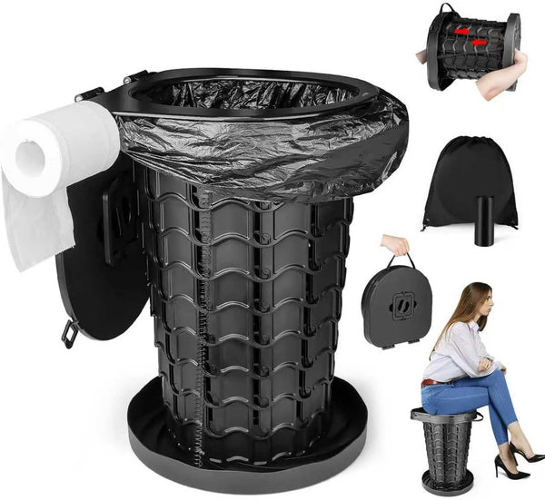 Portable Folding Toilet for Camping & Travel, Compact Emergency Potty with Bags,
