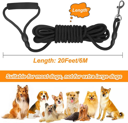 Vivifying Long Floating Dog Leash, 20ft Training Leash with Comfortable Handle for Hiking, Swimming, Beach (Black)