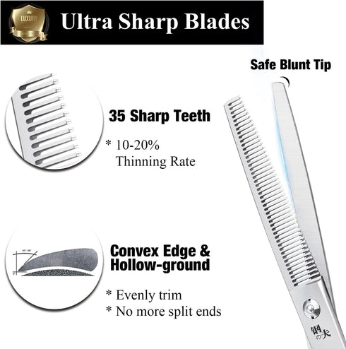 7" Professional Dog Grooming Scissors Kit, Ergonomic JP-440C Stainless Steel Shears for Pets Hair Trimming