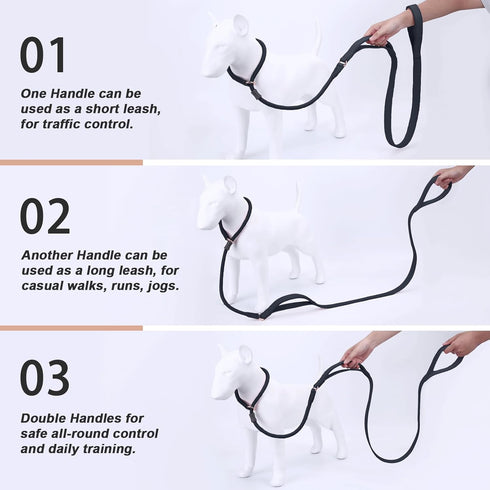 Slip Lead Dog Leash - 6ft Black Training Leash with Double Handle, Soft Leather Nylon Slip Leash and Collar for Small,