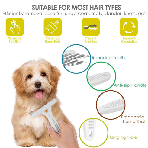 2 Pack Dog Grooming Rake, Stainless-Steel Deshedding Dematting Brush, Double Row Groomer for Easy Mats Removal