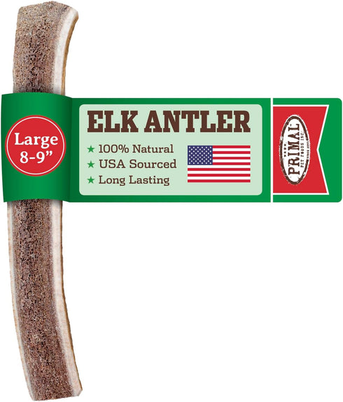 Primal Antlers for Dogs - Grade A Split Elk Antlers for Large Dogs 30-45 lb - Long Lasting Chews