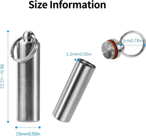 Stainless Steel Survival Pill Storage, Air-Tight Waterproof Capsule Bottle with A Seal Ring for Putting Pills or Medicines Outdoor Camping Hiking