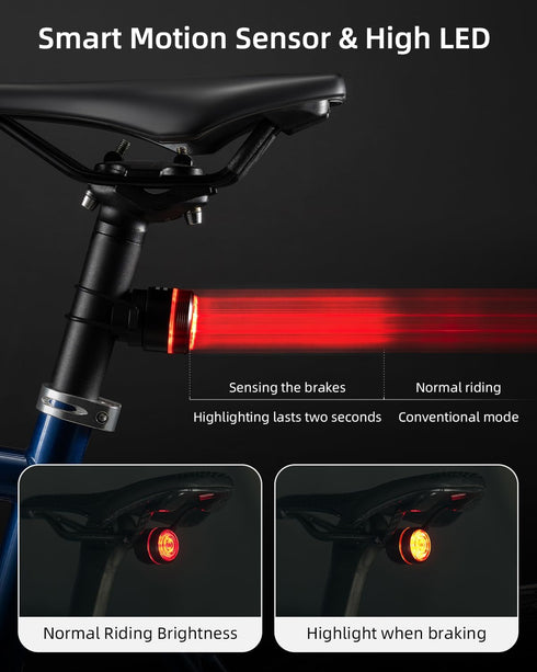 Rechargeable,IPX6 ROCKBROS Bike Tail Light Smart Brake Sensing Rear Bike Light Led Bike Lights,Type C USB Waterproof