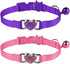2 Pcs Adjustable Cat Collars with Heart Bling Breakaway and Bell (Pink+Purple) for Kitty